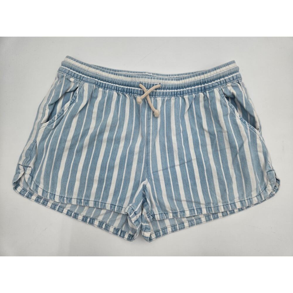 Aerie Blue White Striped Chambray Shorts Womens Small Elastic Waist
